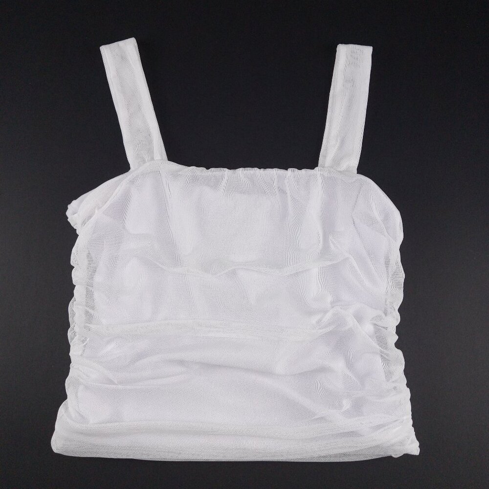 Antistar Ruched Mesh Overlay Cropped Tank Top Women's Size Medium White Shirt